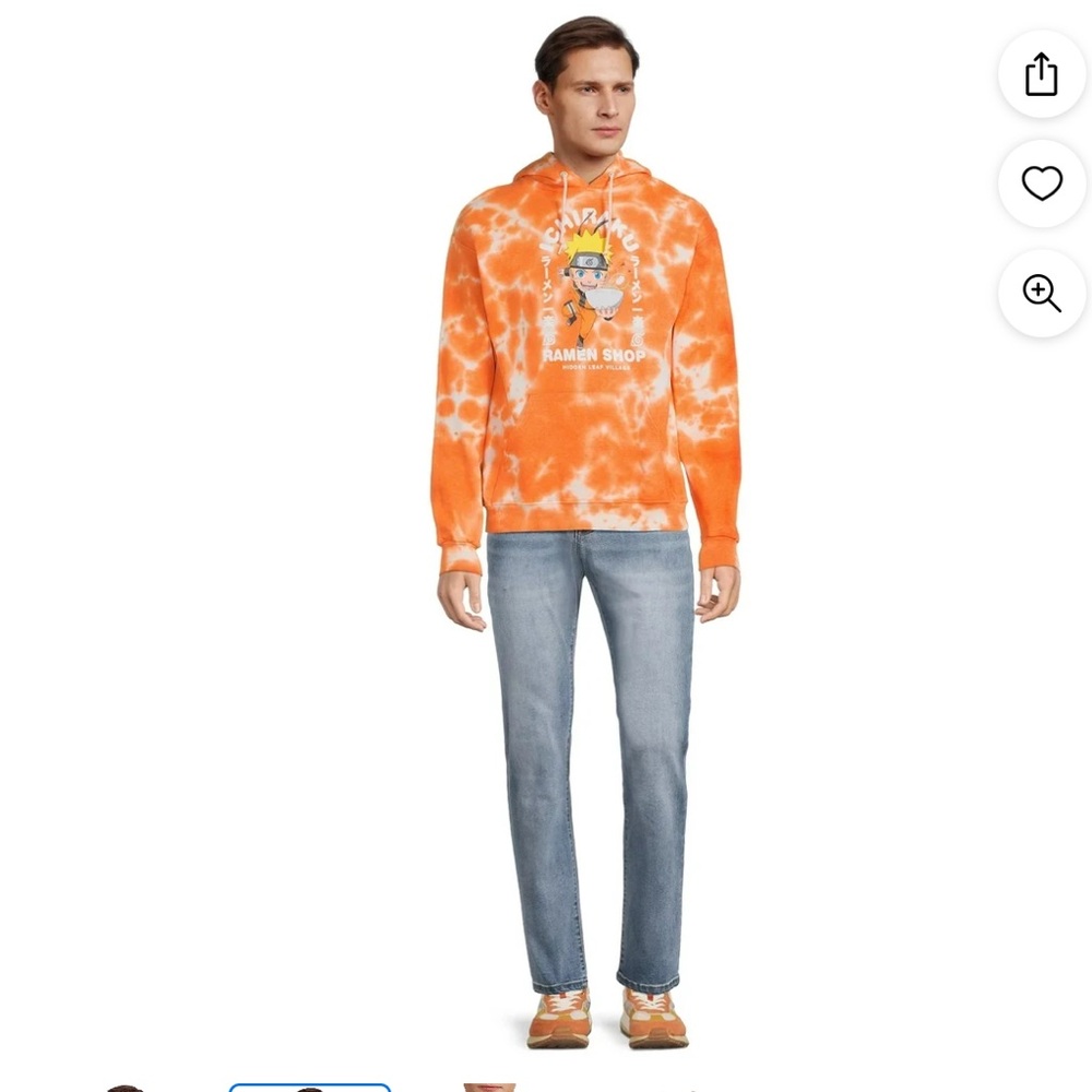New Naruto Shippuden Anime Men's Ichiraku Ramen Shop Tie-Dye Hoodie size S